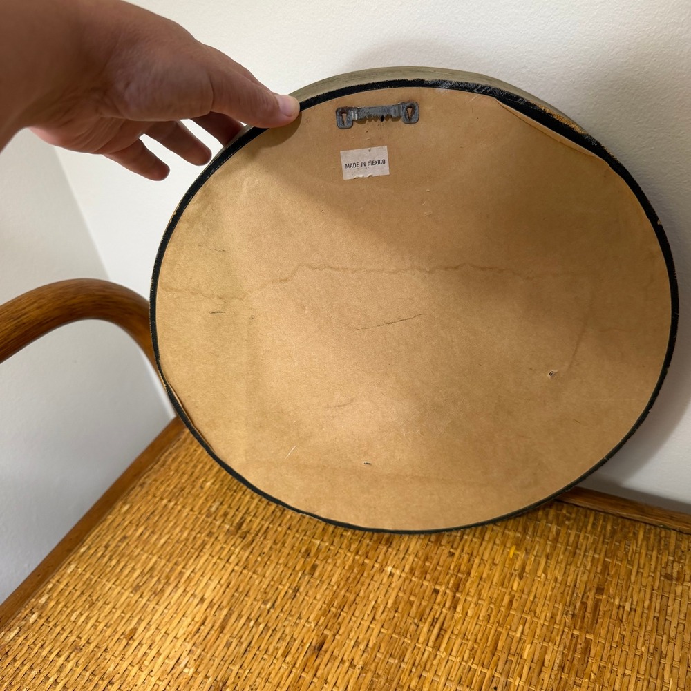 Vintage Sunburst Wall Mirror Cream Gold Ribbed Beaded Round Made in Mexico - Picture 9 of 13